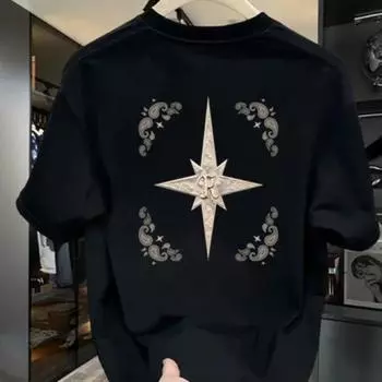 2024 Мужской летний новый пуловер с круглым вырезом и принтом в стиле пэчворк, облегающий, модный, повседневный, удобный, универсальный, с короткими рукавами, футболки, топ L белый