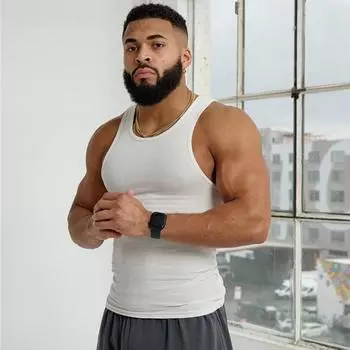 2024 Мужской облегающий жилет Ice Silk Ribbed Muscle Vest - американский стиль Летние виды спорта и отдыха M серый