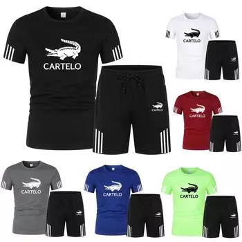 2024 Мужской спортивный комплект для бега, 2 предмета, дышащий комфортный комплект для бега, фитнеса, спортивный костюм, быстросохнущий спортивный костюм S чёрный