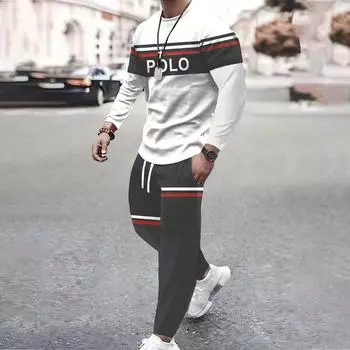 2024 мужской спортивный костюм из 2 предметов, спортивные костюмы, повседневная футболка с длинным рукавом и штаны с завязками на талии, спортивные костюмы S