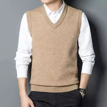 2024 Мужской свитер вязаный жилет без рукавов свитер жилет Стильный мужской свитер без рукавов вязаный жилет однотонный V-образный вырез на осень 2XL винный