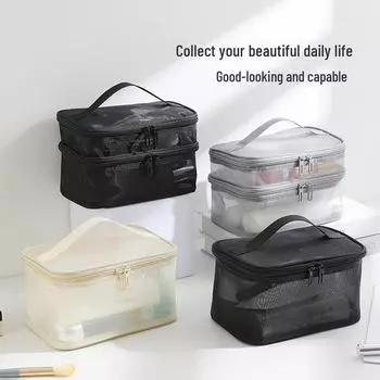 2024 Нейлоновая сетчатая косметичка - большая вместимость, однослойная и двухслойная, переносная сумка для хранения и стирки single layer чёрный