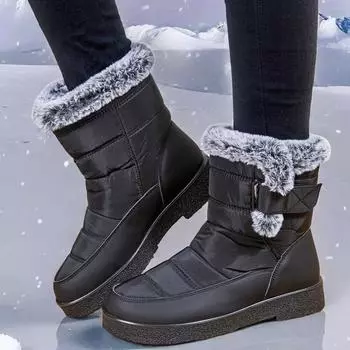 2024 непромокаемые зимние ботинки для женщин, новые длинные плюшевые зимние ботинки из искусственного меха, женские ботильоны на платформе, теплая хлопковая парная обувь 36 чёрный