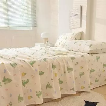 2024 New 100% Cotton Single Bed Sheet Double Yarn Single Piece Mattress Cover Skin Friendly and Comfortable Bedding Only 2 pillowcases