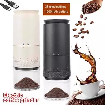 2024 New 1500mAh Electric Coffee Bean Grinder 38-Gears Thick/Thin Powder Adjustable Type-C Charging Household Small Coffee Maker