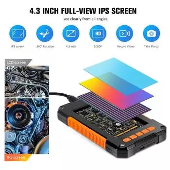 2024 New 1Pcs Industrial Endoscope 1080P 4.3-inch IPS Single-lens Tube Automotive Detection Endoscope IP68 Waterproof Band LED 2m оранжевый