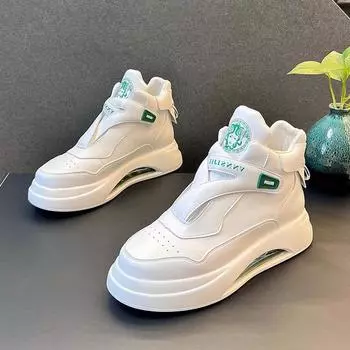 2024 New Air-cushion Shoes Men s Autumn Trend All-match High-top Casual Shoes With Heightened Comfort Sneakers For Men 39 белый