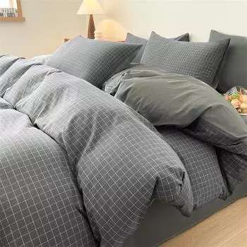 2024 New All-cotton Washed Cotton Yarn-dyed Plaid Single Quilt Set Quilt Cover Bedding Without Pillowcase Large Size 220x240cm 150x200cm 1pcs