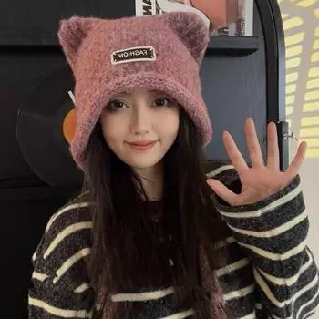 2024 New Arrival Hat Female Autumn and Winter Warm Knitted Hat K-style All-Matching Woolen Hat Show Face Small Toe Cap Ushanka Camel Red All yards