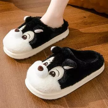 2024 new autumn and winter cute squirrel home slippers home warm lightweight thick-soled couple slippers 36-37