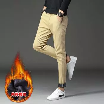 2024 Новые осенне-зимние высококачественные свободные повседневные брюки с добавлением бархата и утолщения, мужские деловые брюки для зимней носки 28 хаки