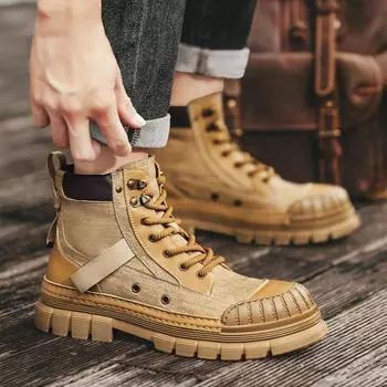 2024 new autumn and winter outdoor tooling boots, hot-selling in foreign trade, medium-top thick-soled heightening, retro-style men s Martin boots 38 золотой