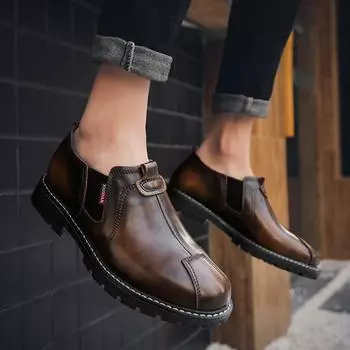 2024 Новые осенние ботинки челси для мужчин, модная повседневная мужская обувь, британские мужские ботильоны, удобные водонепроницаемые туфли на плоской подошве для мужчин 38 коричневый