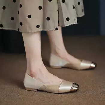 2024 New Autumn Fashion French Elegant Soft Leather Square Toe Color Matching Single Shoes Women All Match Comfortable Flat Shoe 35 чёрный