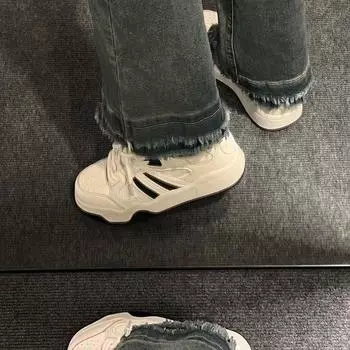 2024 new autumn leisure explosion low-top thick-soled heightening sports board shoes female simple student lightweight sports shoes 35 белый