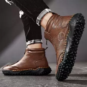 2024 new autumn retro leather men s sports leather shoes foreign trade hot-selling large size platform hiking shoes 38 чёрный