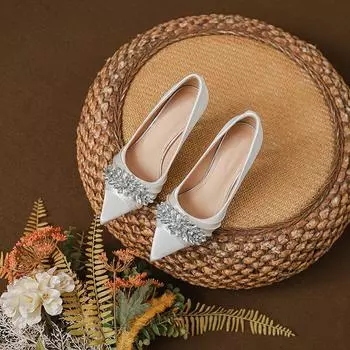 2024 новые осенние туфли принцессы со стразами и тонким каблуком, заостренные одинарные туфли, женские туфли с высоким каблуком для помолвки 34 абрикосовый