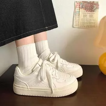 2024 New Autumn Thick Sole Increase Breathable Little White Shoes Women s Versatile Sports and Casual Board Shoes 35 бежевый