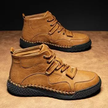 2024 New Autumn Winter High Quality Men Flat Designer Shoes Handmade Casual Leather Ankle Boots Tooling Desert Motorcycle Boots 38