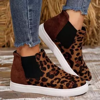 2024 New Autumn Women s Leopard Print Flat-soled Low-top Casual Thick-soled Comfortable Non-slip Color Matching Sneakers 36 вино красного
