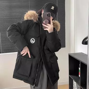 2024 new blue tooling down jacket women s winter medium and long fur collar pie overcome white duck down jacket S 80-60 kg синий