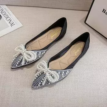 2024 Новые туфли на плоской подошве с заостренным носком и бантом, туфли-ковши с неглубоким носком, большие размеры женской обуви 41-43 34 абрикосовый