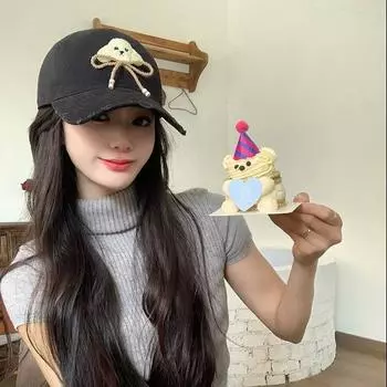 2024 New Bow Puppy Edge Baseball Cap Female Spring and Autumn Versatile Student Couple Ripped Peaked Cap Male M (56-58cm) Bow Puppy Baseball Cap чёрный