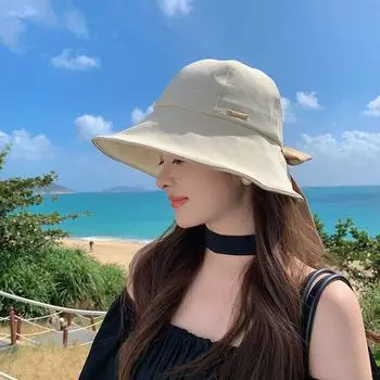 2024 new bow sun hat women s summer sunscreen basin hat big brim showing face small bucket hat big head circumference хаки