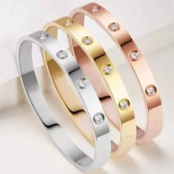 2024 новый браслет из титановой стали не теряет цвет, женское новое продвинутое ощущение, полное бриллиантов и простых взрывов розового золота, россыпи золота