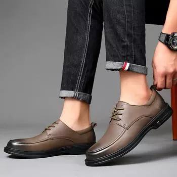 2024 New Brand Men Dress Oxfords Shoes All-match Male Wedding Shoes Genuine Leather Men Business Footwear Men s Lace-Up Flats 38 чёрный