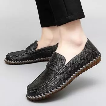 2024 New Brown Loafers Men s Leather High Quality Designer Men s Shoes Leather Shoes Soft Sole Comfortable Casual Shoes Moccasin 38 чёрный
