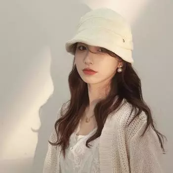 2024 new bucket hat women s autumn and winter casual temperament big brim showing face small sunscreen sunshade bucket hat M56-58cm грязно-белый