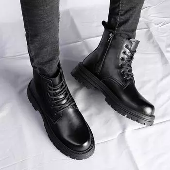 2024 New Business Dating Formal Party Shoes Black Versatile Boots for Men Winter Boots Men Waterproof Lace Up Short Ankle Boots 38 чёрный