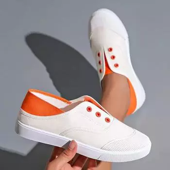 2024 New Canvas Shoes for Women Spring Autumn Breathable Comfort Slip-On Flats Female Walking Sneakers Boat Shoes Woman Loafers 35 оранжевый