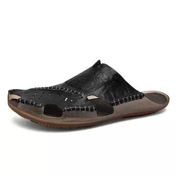 2024 New Casual Men s Soft Slippers Comfortable Men Summer Leather Sandals Roman Summer Outdoor Beach Sandals Black 38 синий