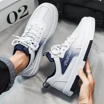 2024 New Casual Shoes Fashion Leather Men Non-slip Wear-resistant Sneakers Men Comfortable Breathable Flat Slip-on Tennis Shoes 39 синий