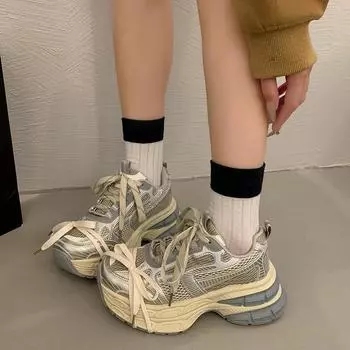 2024 New Casual Shoes Thick-soled Sneakers Retro Comfortable Anti-Slip Requirements Low-top Sneakers 35 жёлтый