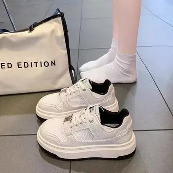 2024 new casual thick baseplate shoes mesh burst pattern niche thick sole fashion white shoes women s height-increasing sports shoes 35 белый
