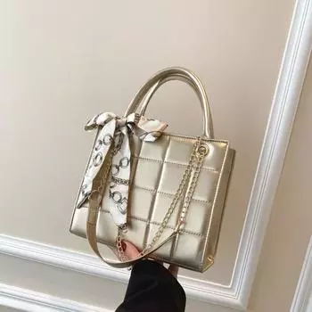 2024 new chain square bag women s small rhombus embroidered thread plaid shoulder bag trendy retro texture messenger bag чёрный