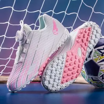 2024 новые детские футбольные тренировочные кроссовки с вращающейся пряжкой TF для мальчиков и девочек, тренировочные кроссовки для игры на траве 28