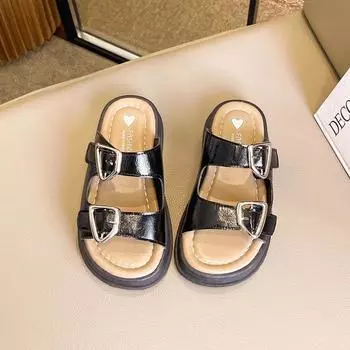 2024 New Children s Slippers Summer Girls Causal Mules Fashion Thick Bottom Kids Open-toe Beach Slippers Soft Bottom Versatile 26 чёрный