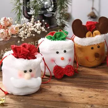 2024 New Christmas Linen Drawstring Bag Apple Elderly Candy Children s Gift Christmas Tree Decoration Supplies 13*10CM