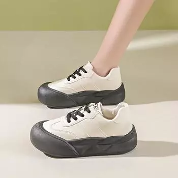 2024 New Color Matching Thick-soled Vulcanized Shoes for Women with Laces Versatile and Comfortable Casual Women s Sports Shoes 36 чёрный