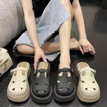 2024 new cool slippers non-slip thick-soled slippers fashion outer slippers Internet celebrity half slippers popular women s shoes 35