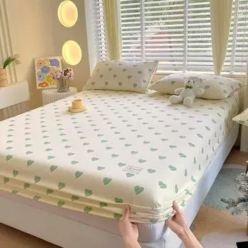 2024 New Cotton Old Coarse Cloth Mat Single Bed Hat Printed Bed Cover 150x200 180x200 360 Degree Surround with Elastic Sheet Set 150x200x25cm 1pcs