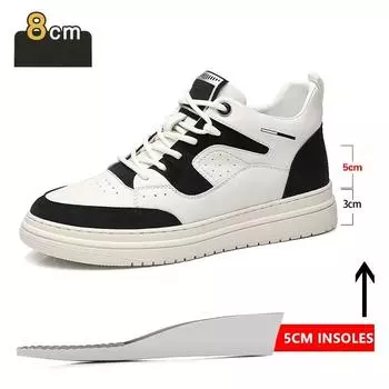 2024 New Cow Leather Chunky Sneakers Men Elevator Shoes Platform Heels 6cm/8cm Height Increase Heightening Shoes Man Sport Shoes 38