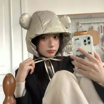 2024 New Cute Mickey Ears Lei Feng Hat Autumn and Winter Warm Ear Protector Hat Cold-proof Big Head Circle Female Cycling Male M56-58cm бордовый