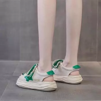 2024 new dissolved bottom summer open-toed sandals women s versatile casual platform Roman shoes fashion popular dad shoes 35 зелёный