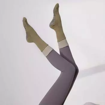 2024 New Double Layer Long Tube Yoga Socks Non-Slip Professional Women Pilates Socks Sports Fitness Terry Shock Absorption Double layer army green Brown free size