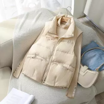 2024 new down vest women s autumn and winter foreign loose outer wear short small vest vest vest jacket One Size чёрный